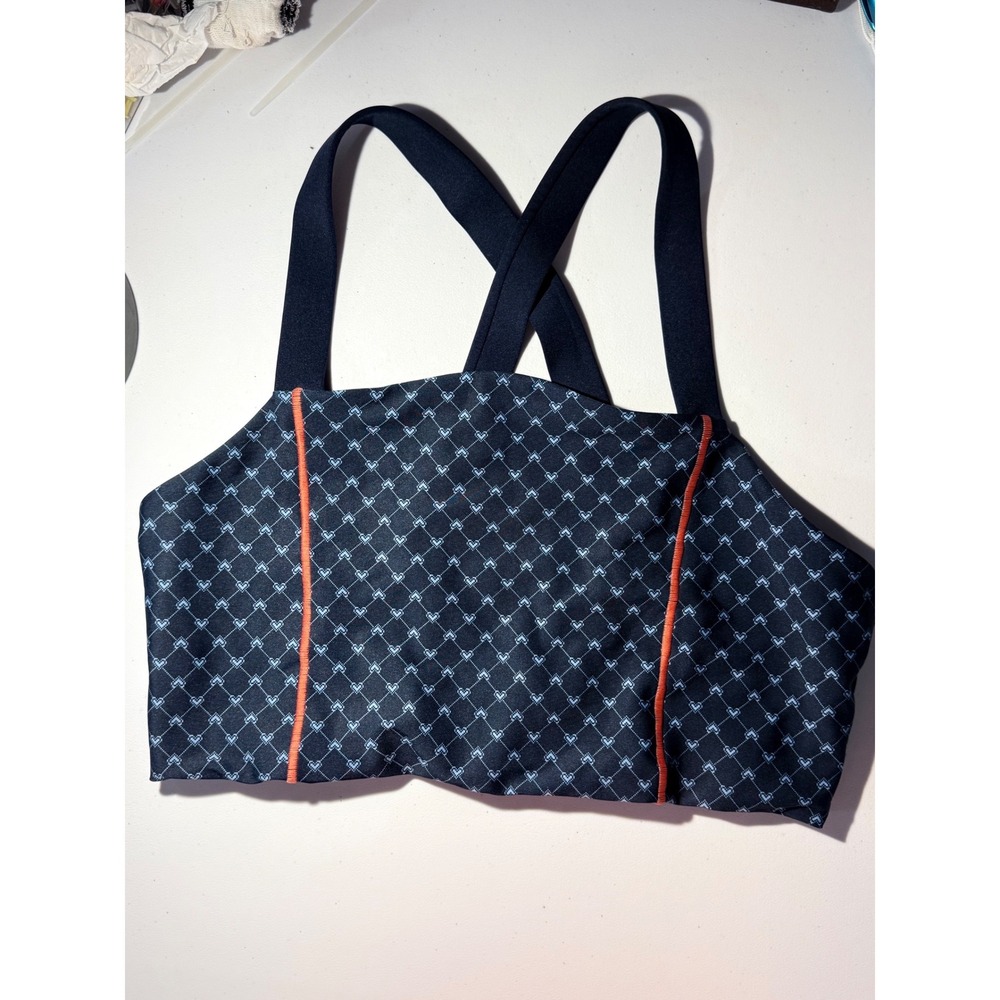 Peloton Sports Bra Womens XL Navy Blue Heart Lattice Print Crossback Support
